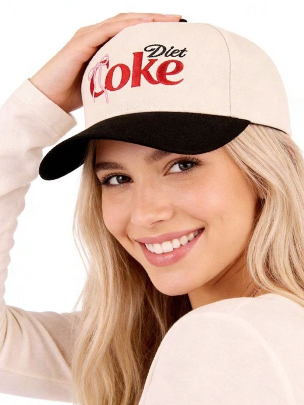 Zenana Coquette bow diet coke two tone cotton hat